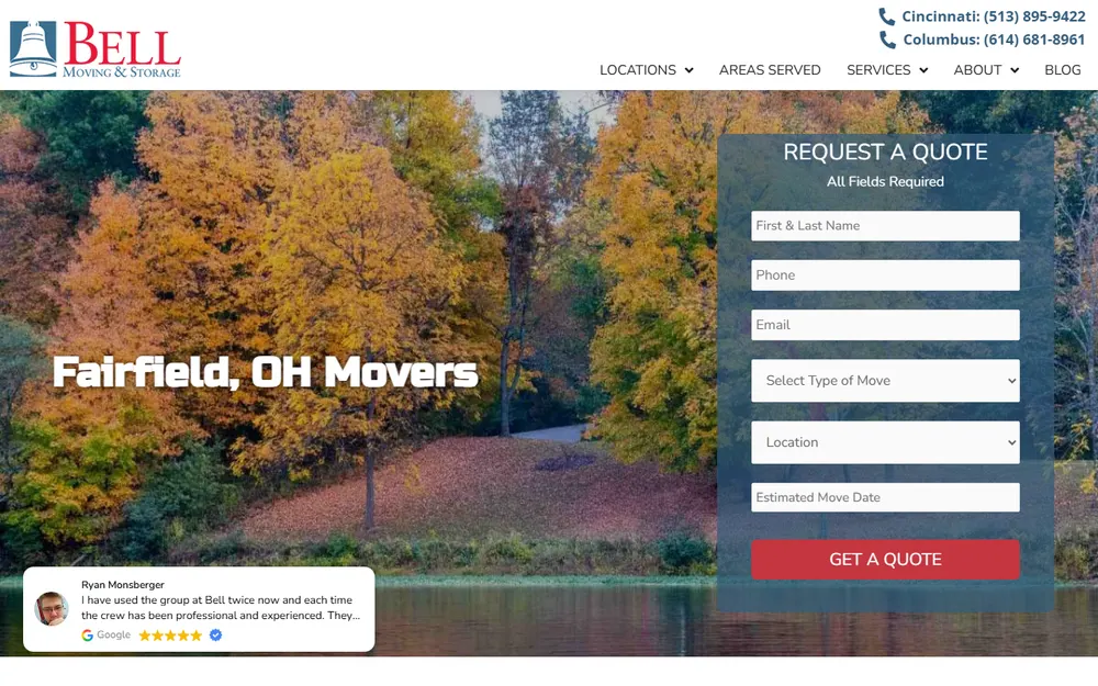 Bell Moving & Storage homepage
