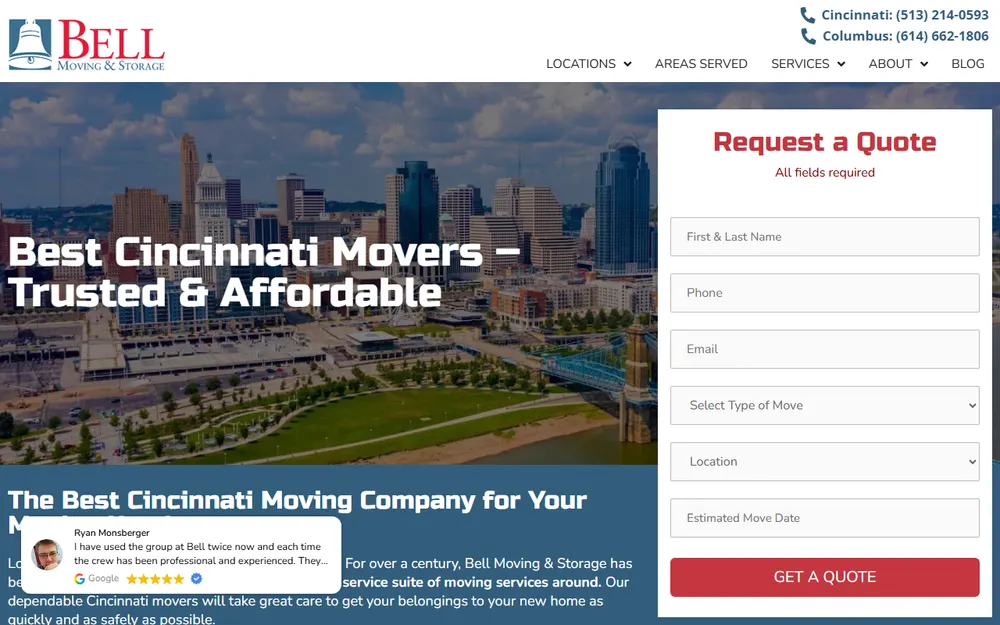 Bell Moving & Storage homepage