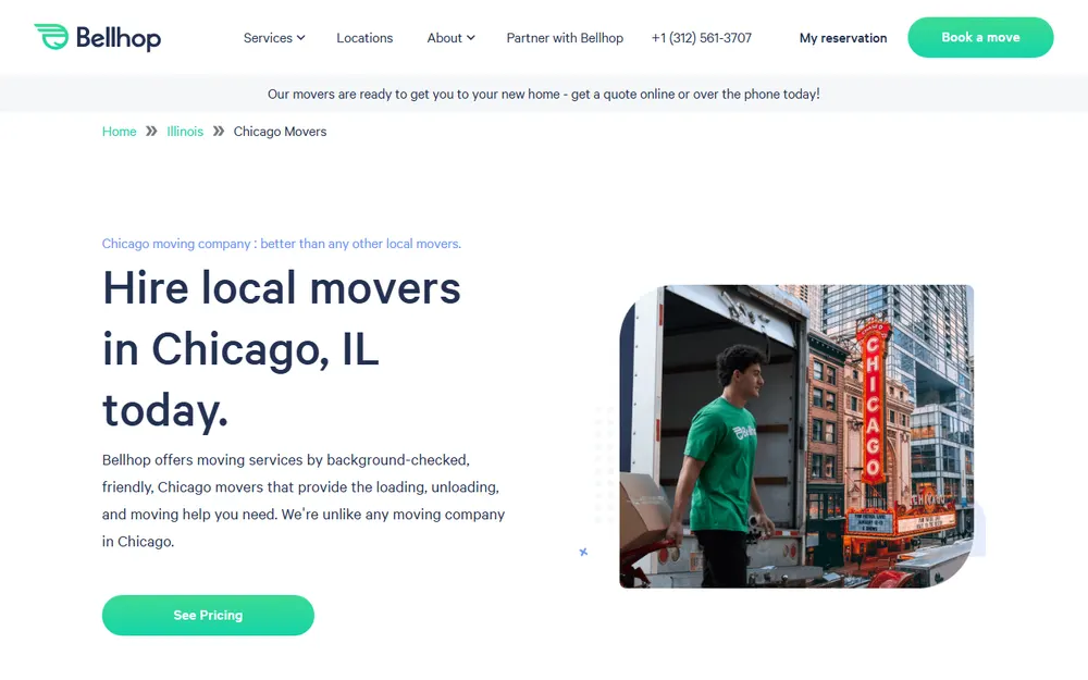 Bellhop Movers Chicago homepage