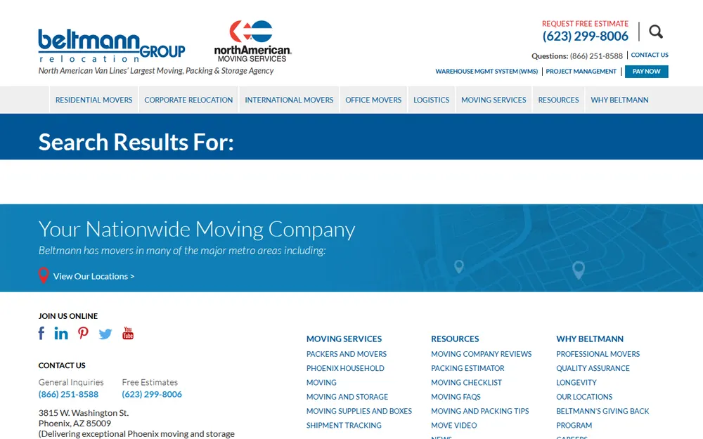 Beltmann Moving and Storage homepage
