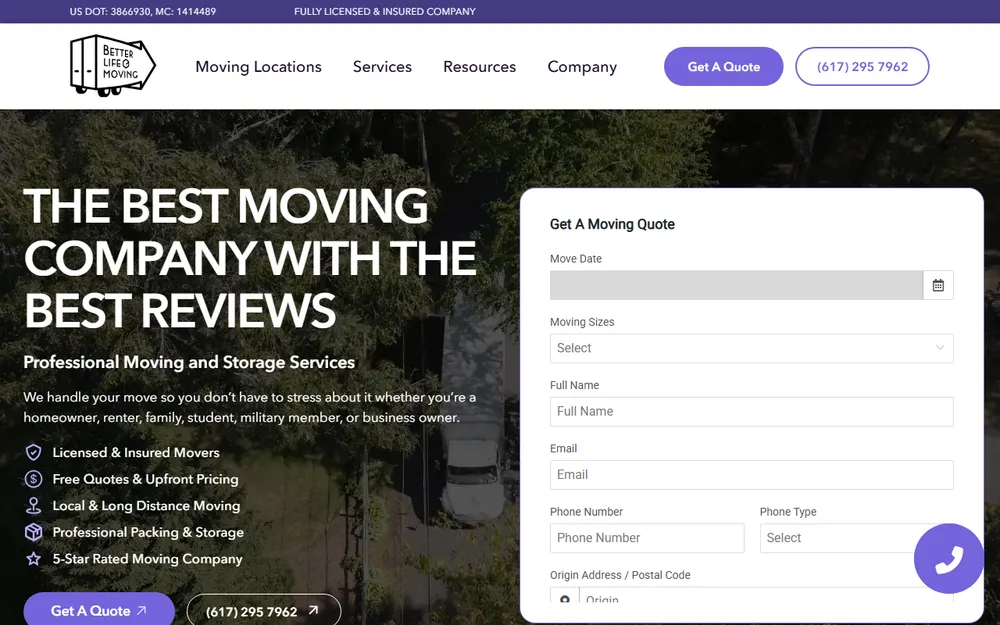 Better Life Moving homepage