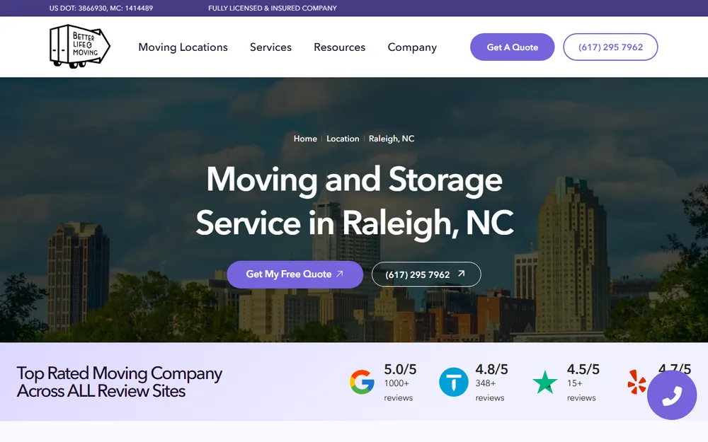 Better Life Moving homepage