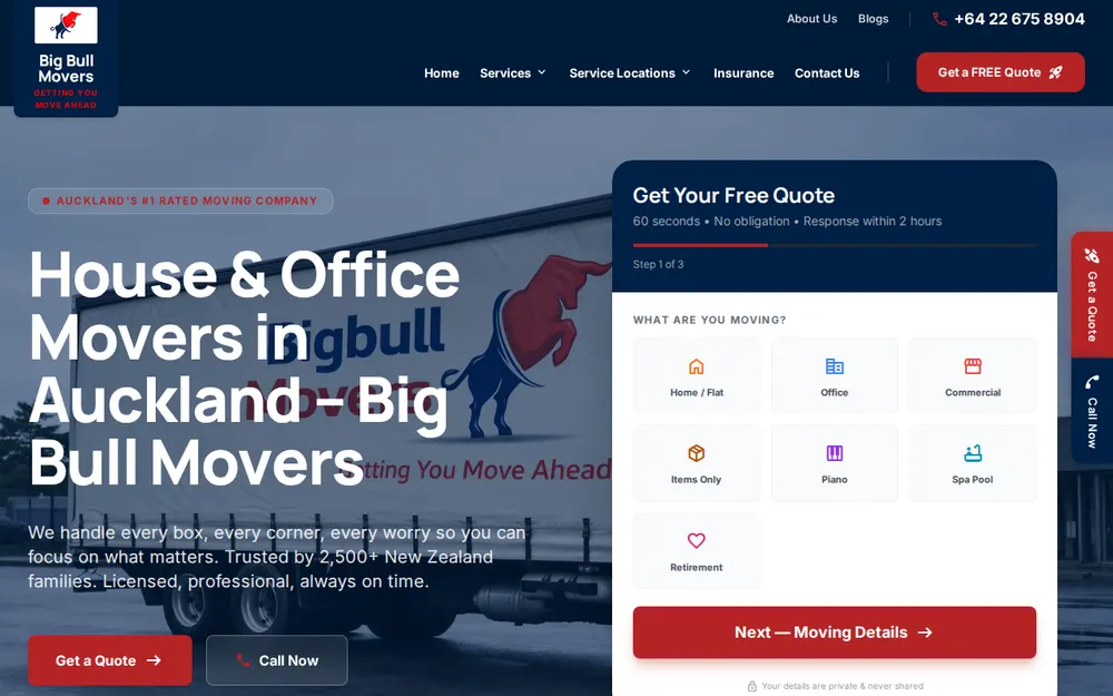 Big Bull Movers Auckland & New Zealand Experts homepage