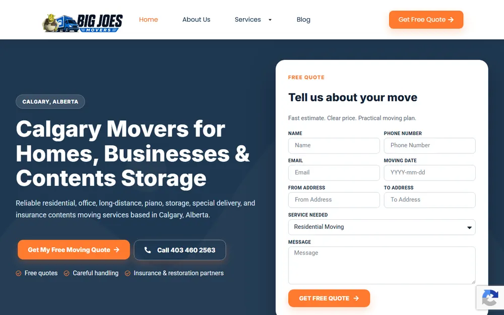 Big Joes Movers LTD homepage