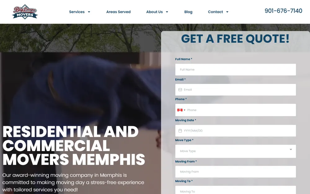 Big League Movers: #1 Rated Memphis Moving Company homepage