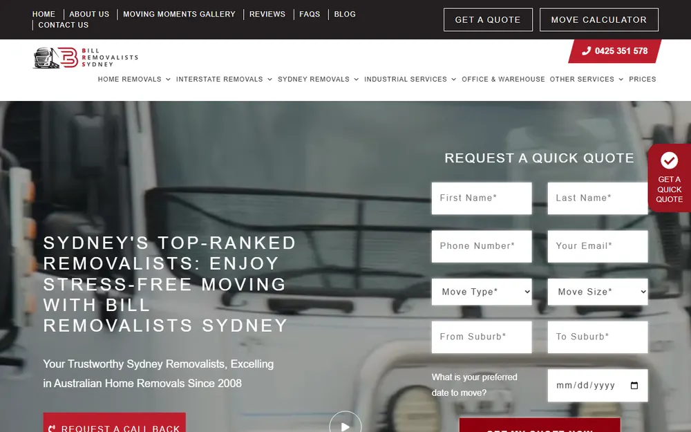 Bill Removalists Sydney homepage