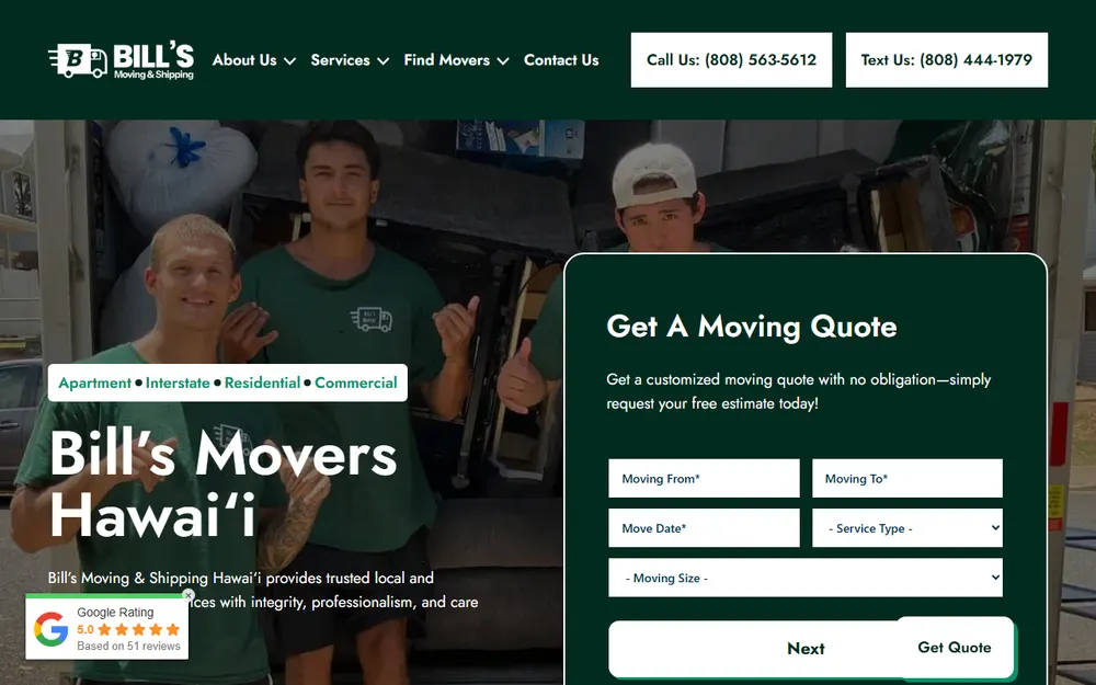 Bill’s Movers LLC homepage
