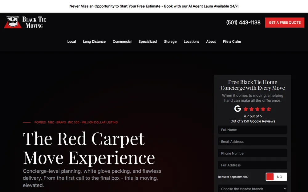 Black Tie Moving homepage