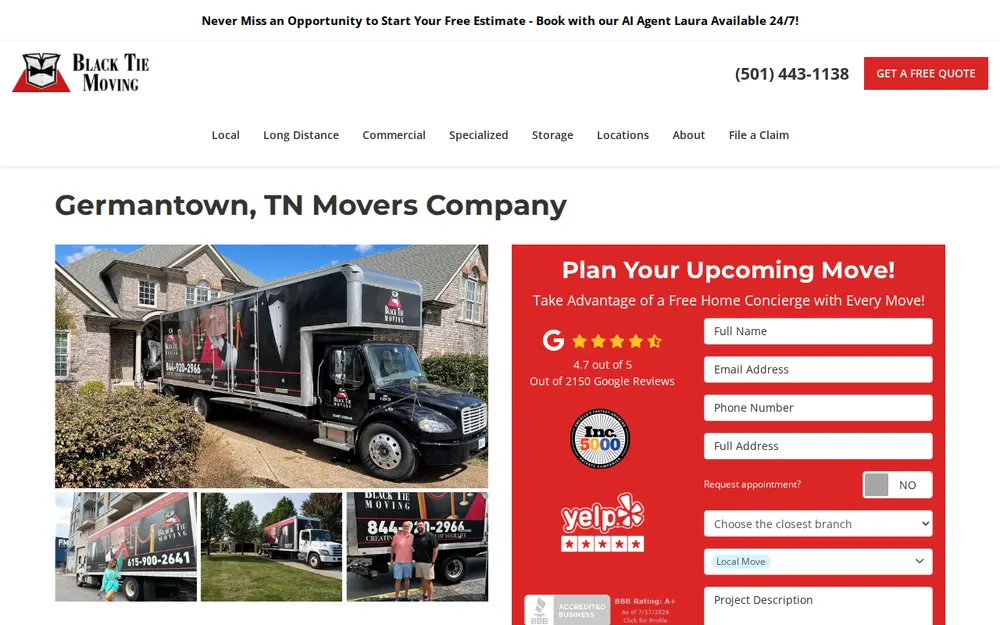 Black Tie Moving homepage