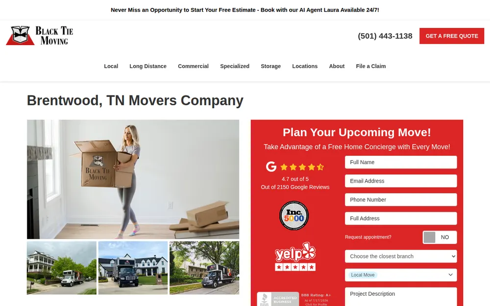Black Tie Moving homepage