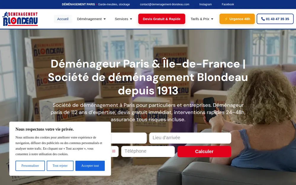 Blondeau déménagement homepage
