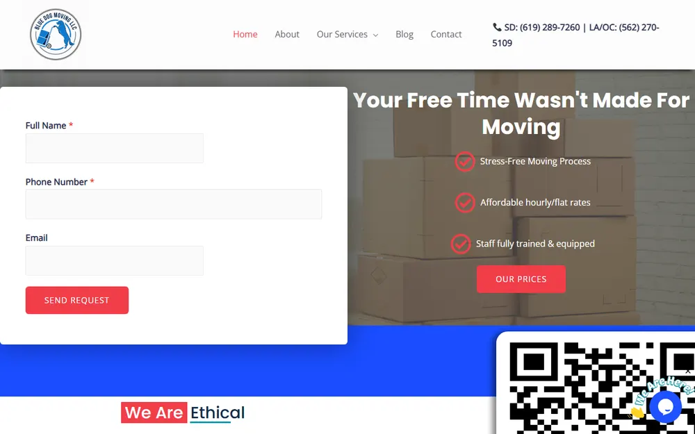 Blue Dog Moving homepage