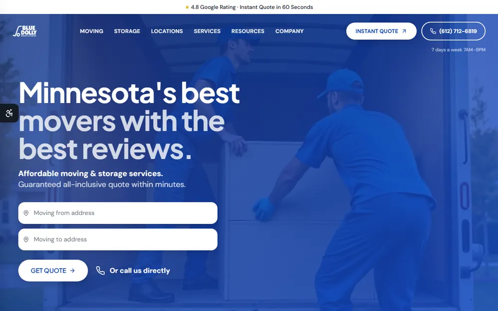 Blue Dolly Moving & Storage homepage