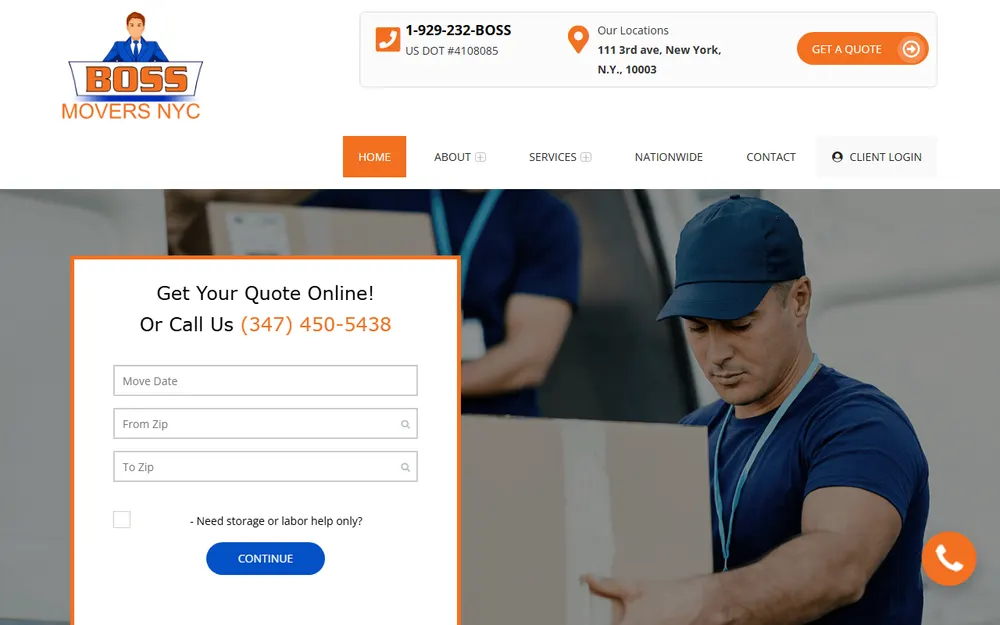 Boss Movers NYC homepage