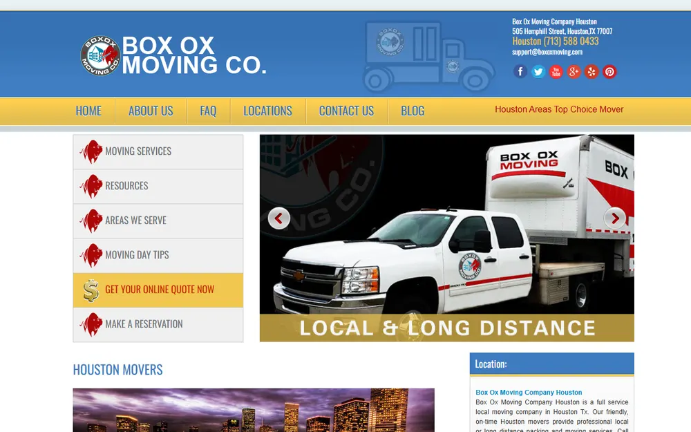 Box Ox Moving Company Houston homepage
