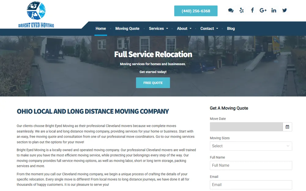 Bright Eyed Moving homepage