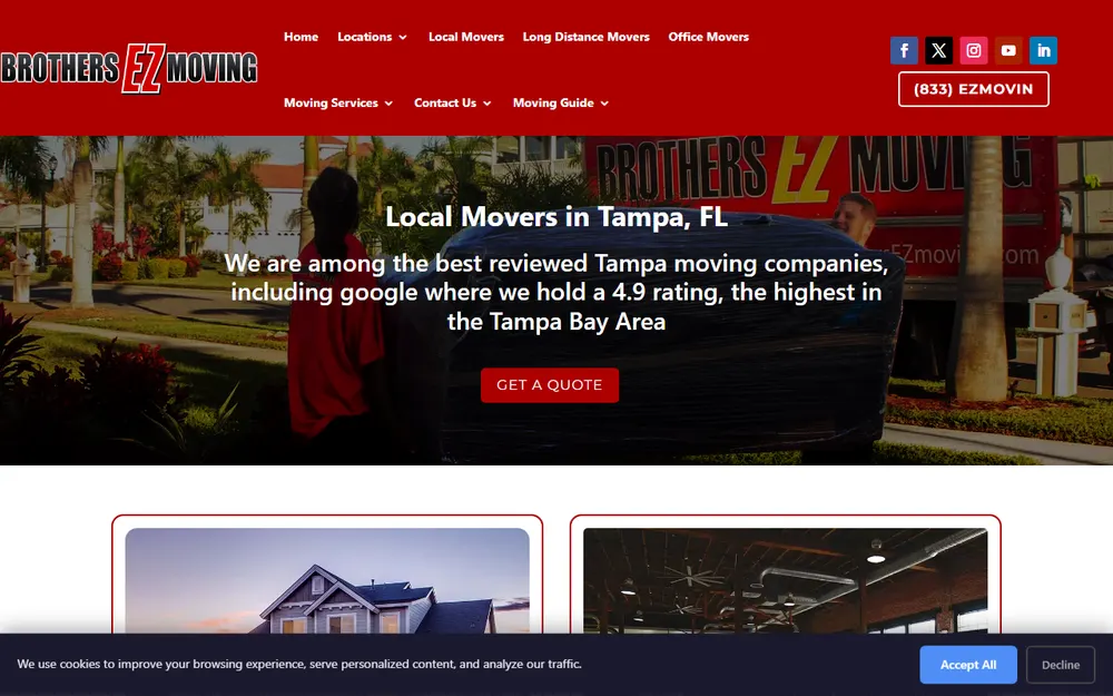 Brothers EZ Moving homepage