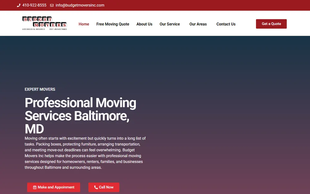 Budget Movers, Inc. homepage