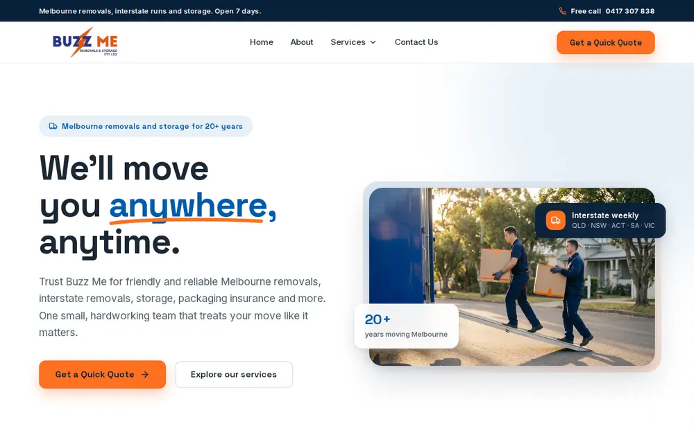 Buzz Me Removals & Storage homepage