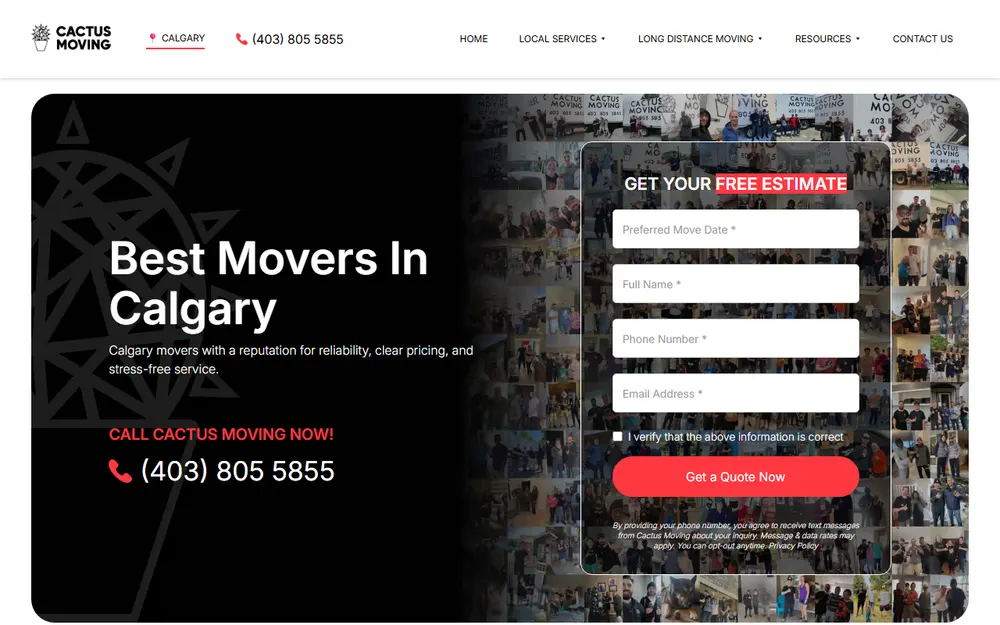 Cactus Moving homepage
