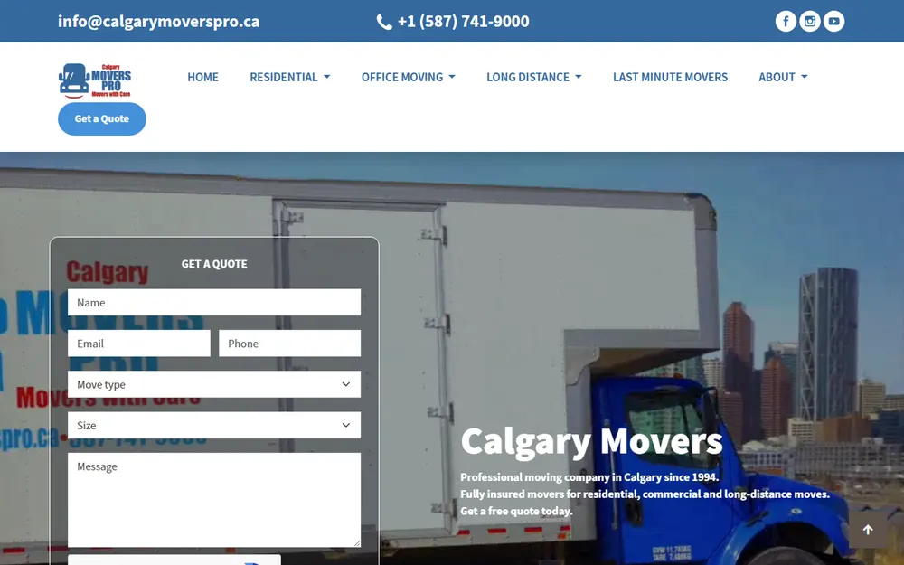 Calgary Movers Pro homepage