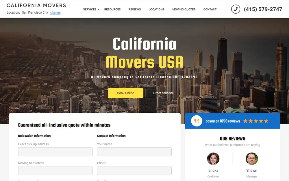 California Movers Local & Long Distance Moving Company homepage