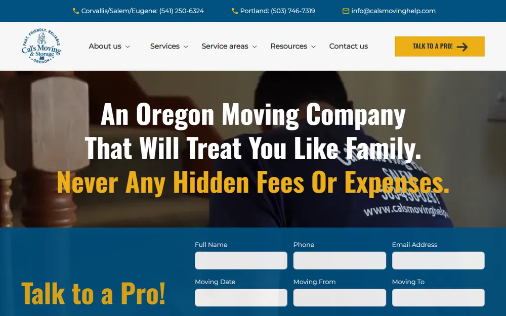 Cal's Moving & Storage homepage
