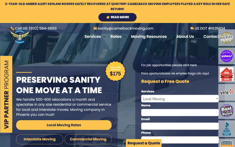Camelback Moving homepage