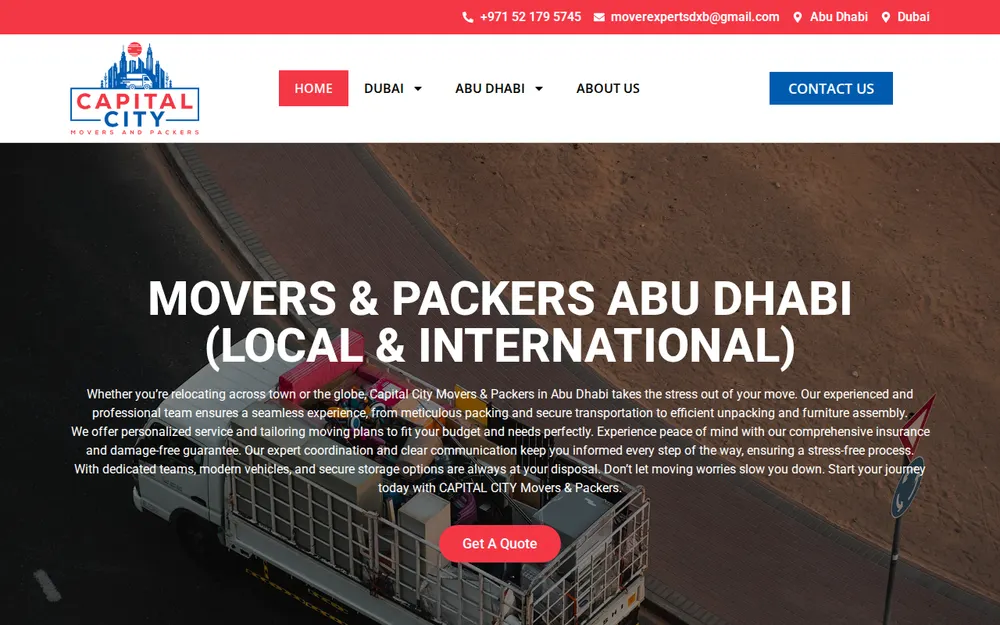 Capital City Movers Abu Dhabi homepage