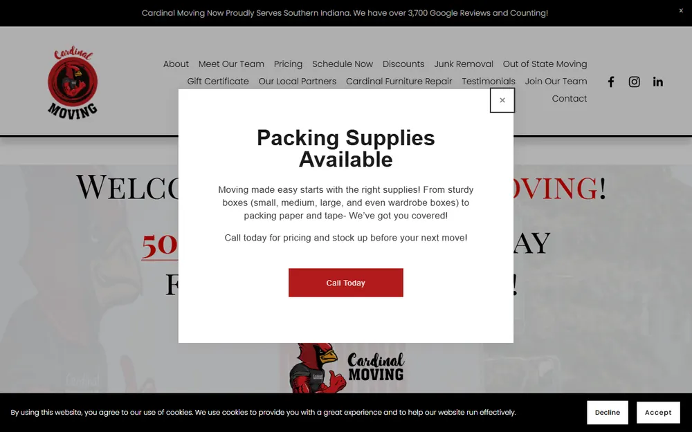 Cardinal Moving homepage