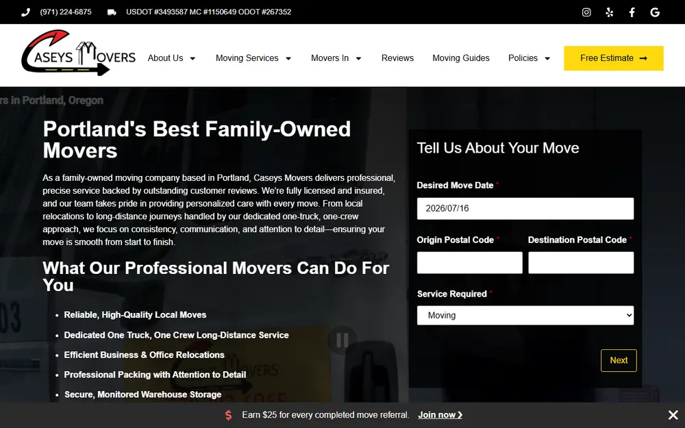 Caseys Movers homepage