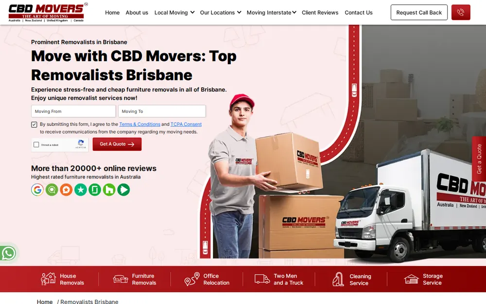CBD Movers Brisbane homepage