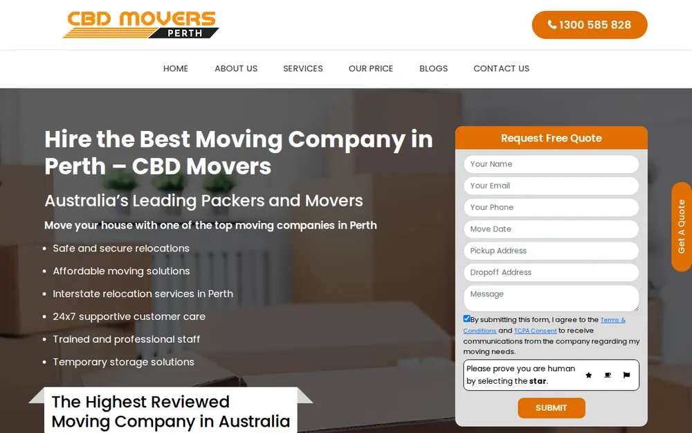 CBD Movers Perth homepage