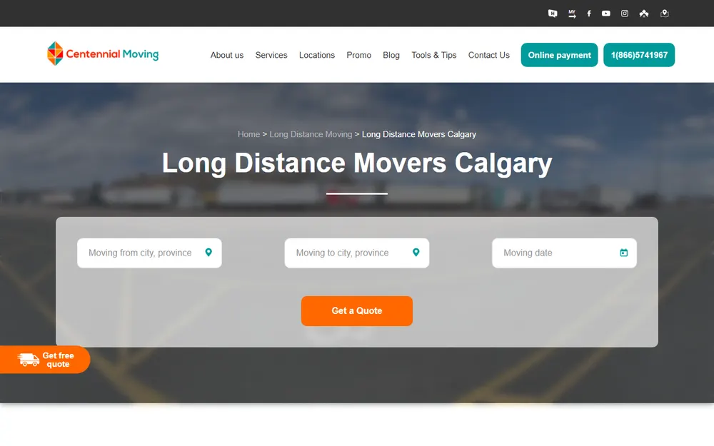 Centennial Moving homepage