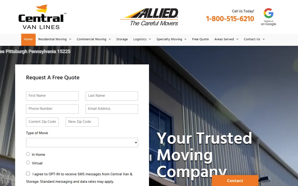 Central Van Lines homepage