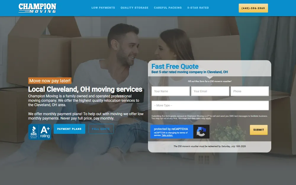 Champion Moving homepage