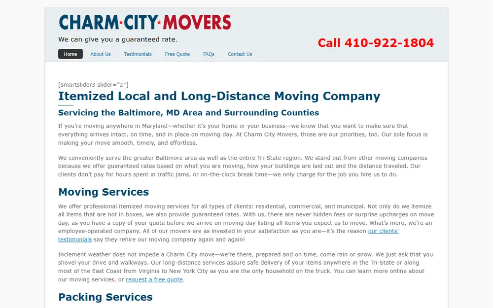 Charm City Movers homepage