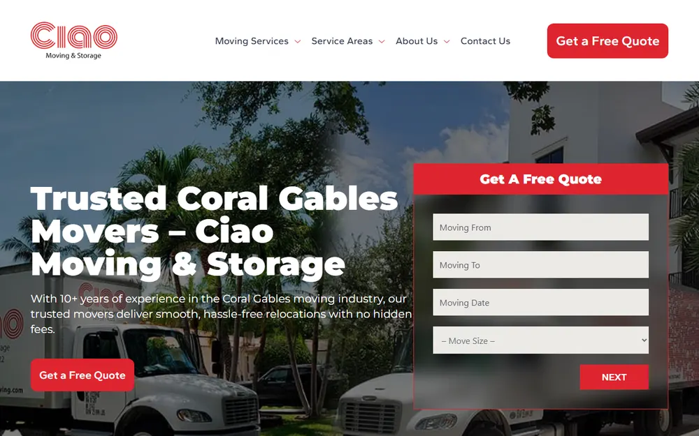 Ciao Moving & Storage homepage