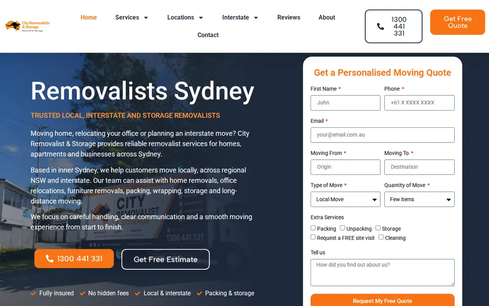 City Removalists homepage