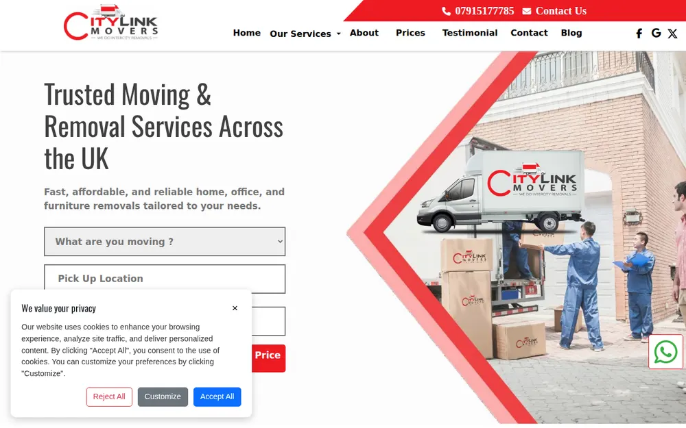 CityLink Movers Edinburgh Removals Service homepage