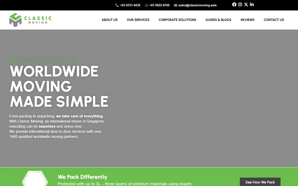 Classic Moving (Singapore) homepage