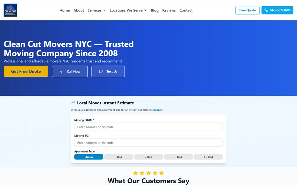 Clean Cut Movers NYC homepage