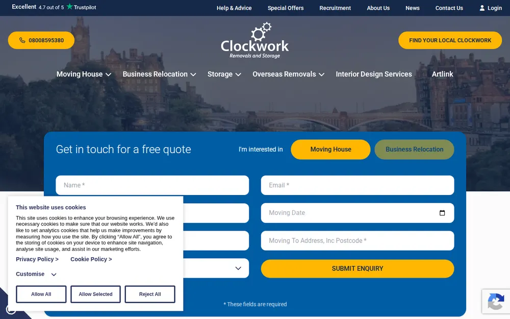 Clockwork Removals and Storage homepage