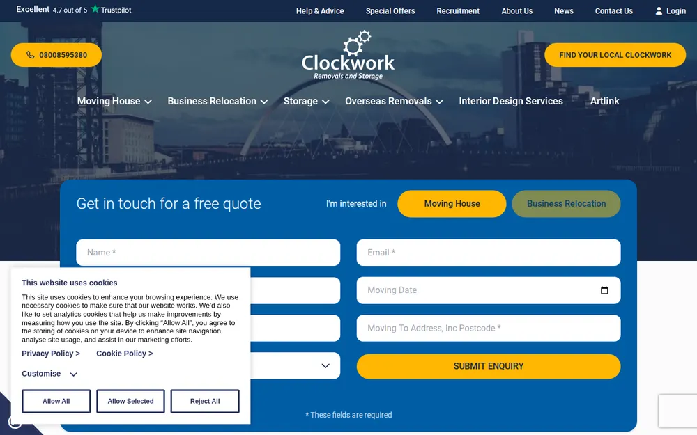 Clockwork Removals & Storage homepage