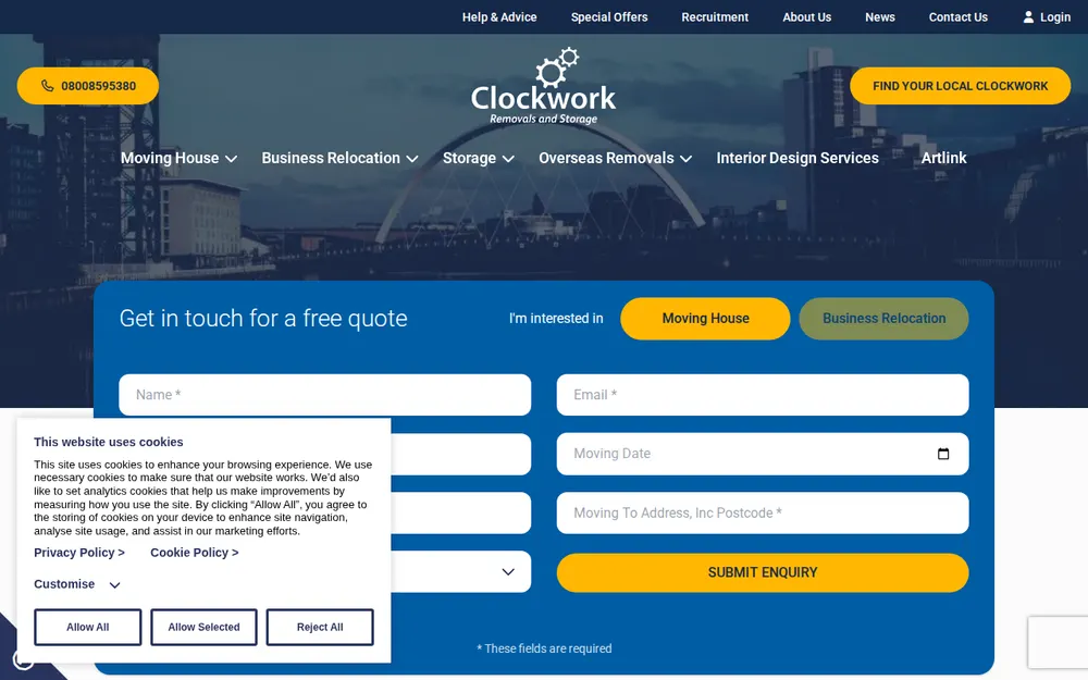 Clockwork Removals & Storage homepage
