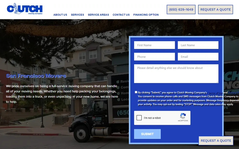 Clutch Moving Company homepage