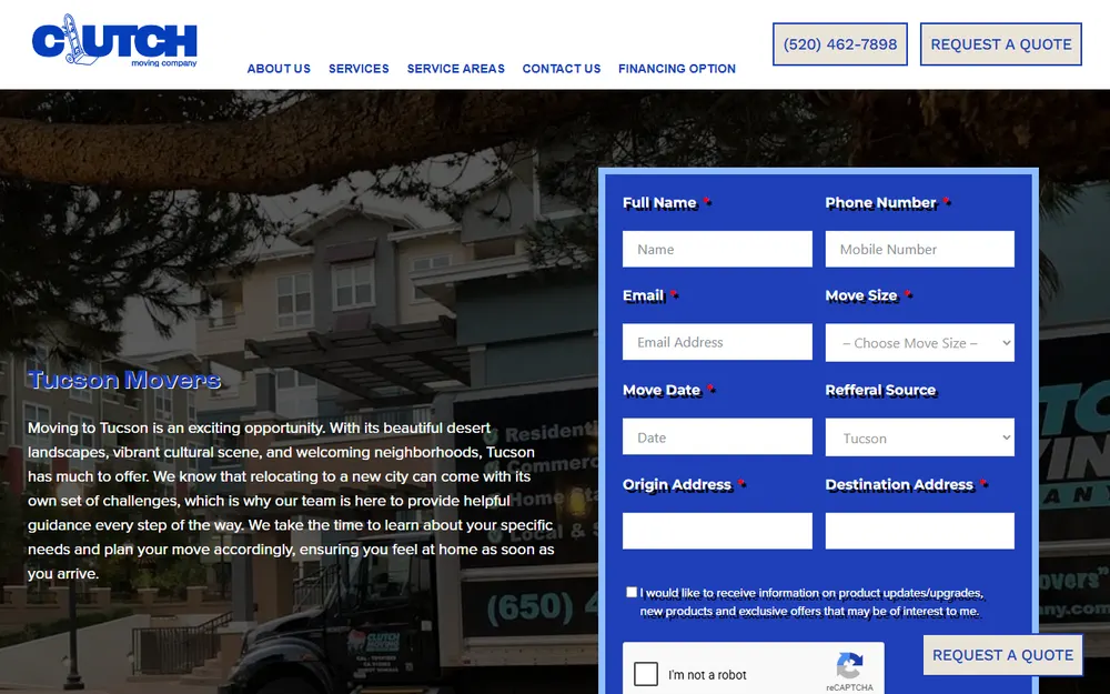 Clutch Moving Company homepage