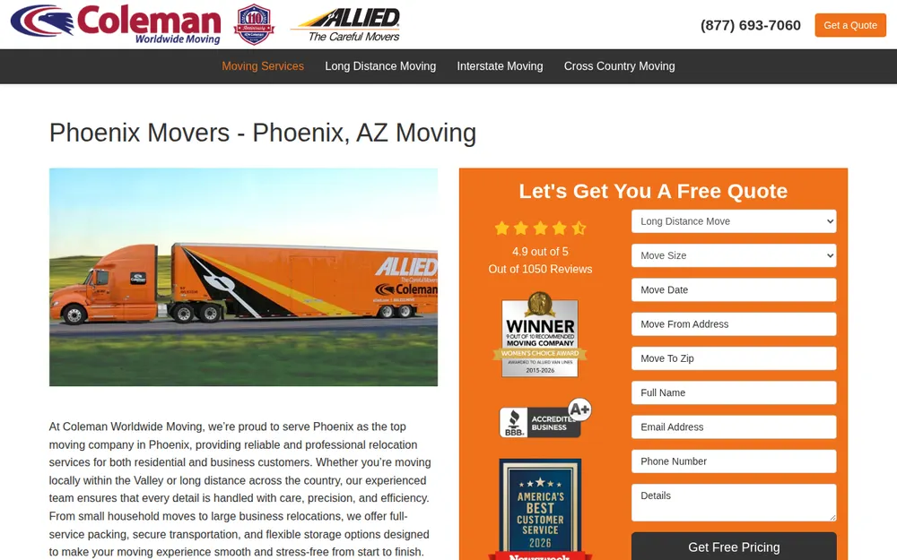 Coleman Worldwide Moving homepage