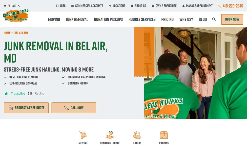 College Hunks Hauling Junk and Moving Bel Air homepage