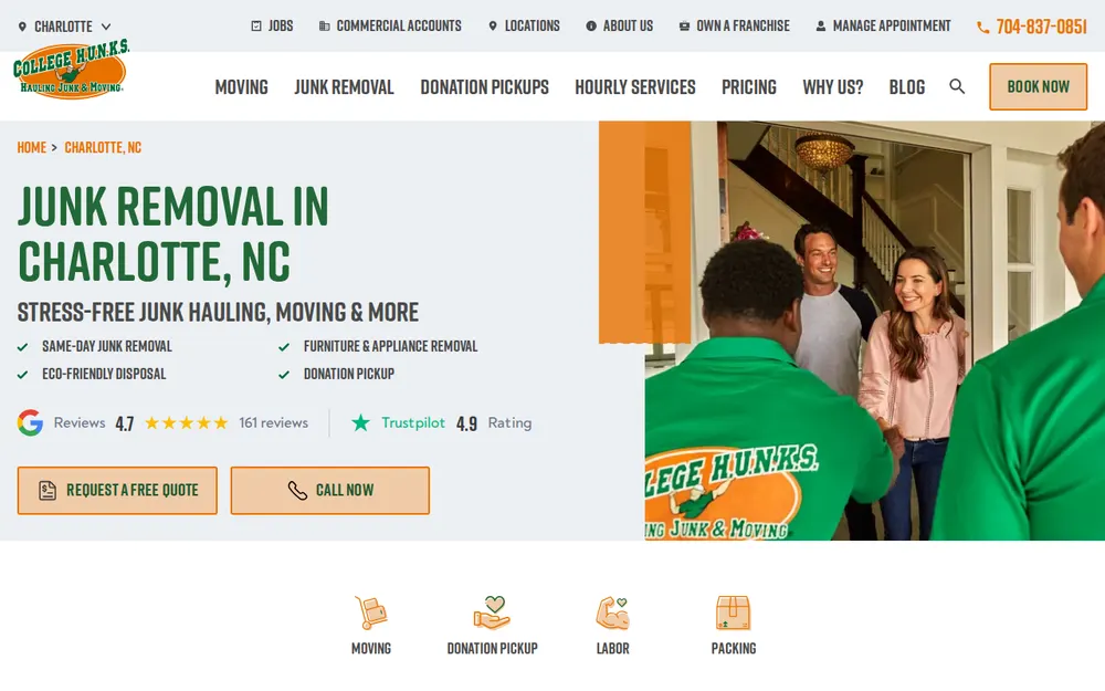 College Hunks Hauling Junk and Moving Charlotte homepage